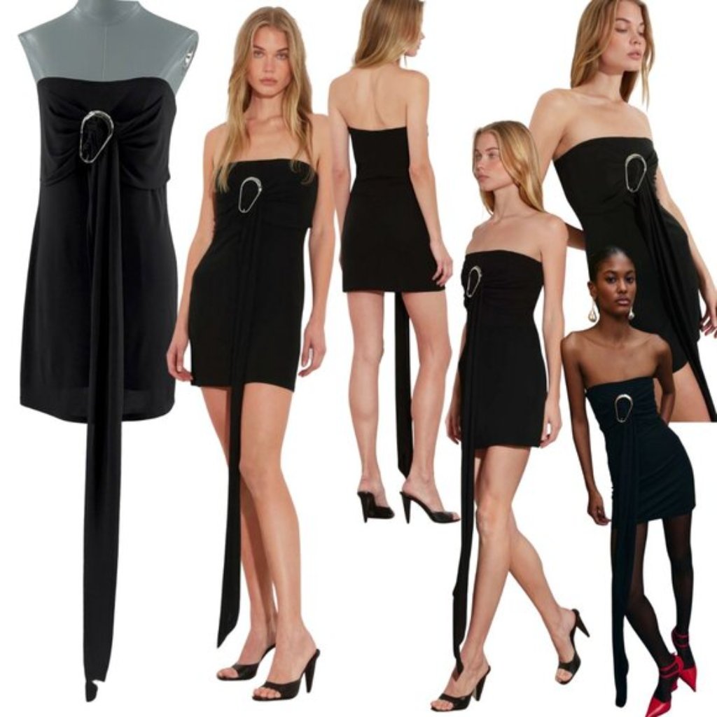 Rat & Boa Nwt Selma Little Black Strapless Dress, Buckle Draping - Sz Xl